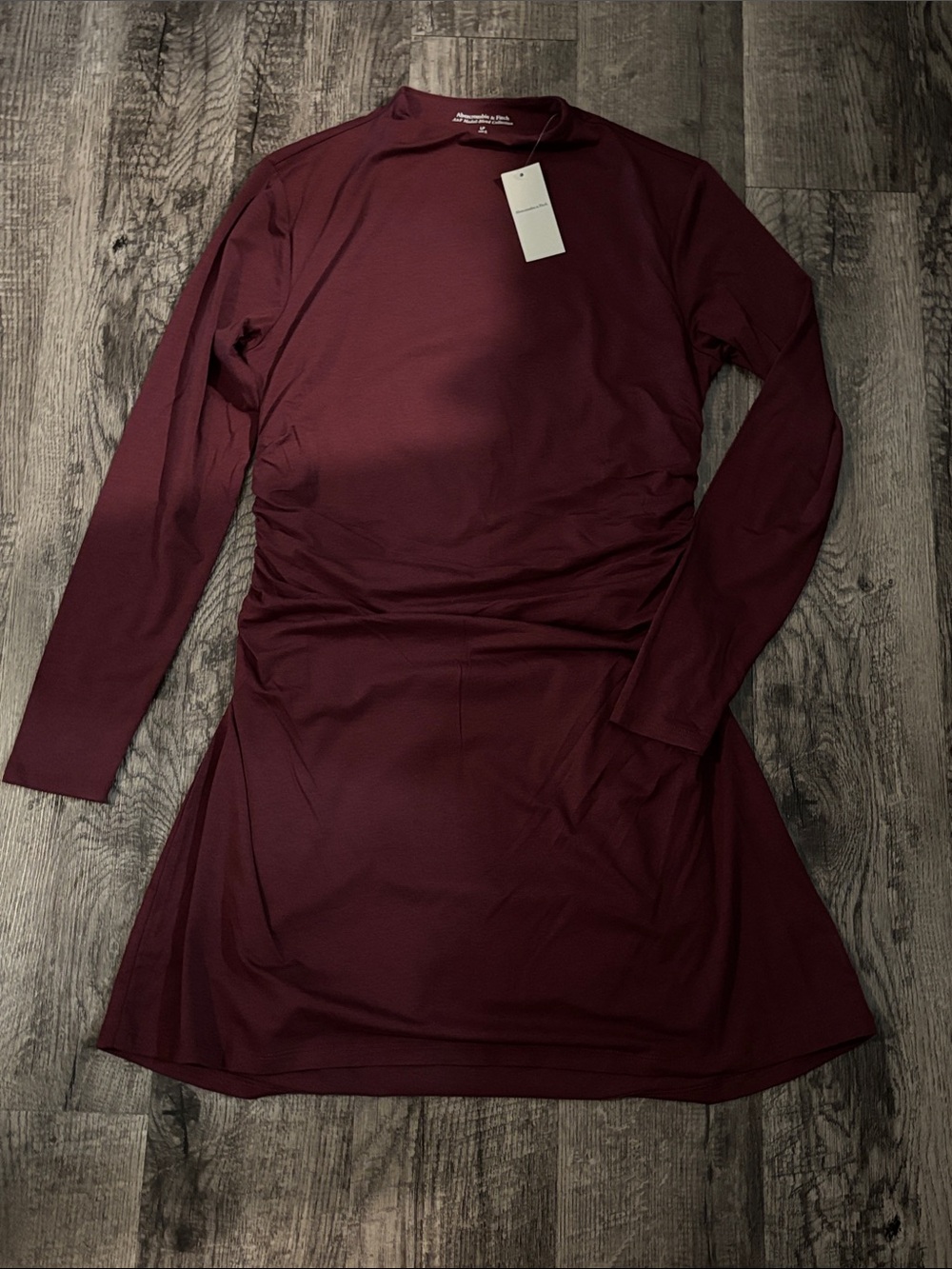 Abercrombie & Fitch Mock Neck Long-Sleeve Dress - Burgundy - Size Large Petite